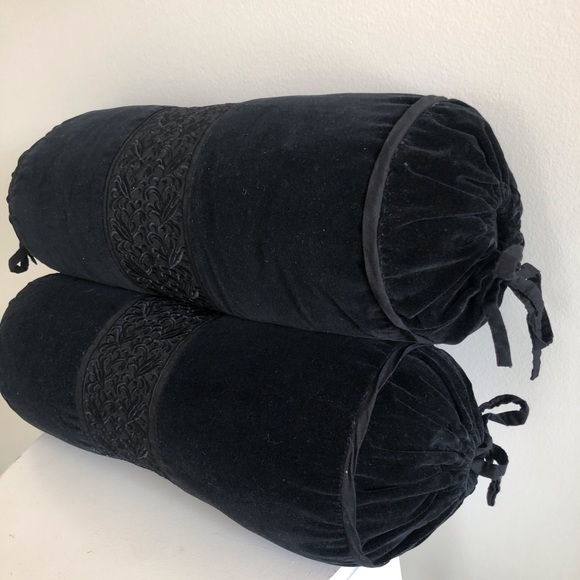 Pair of Velvet Bolo Pillows with Embroidery 18x7.5 - Picture 4 of 9